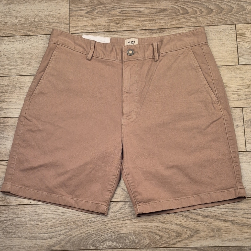FLINT AND TINDER Solid Tan Khaki Sz 32 x 7" Mens 365 Chino Casual Shorts NEW